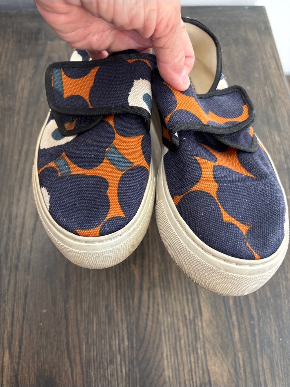 Marimekko Marka slip on sneakers,navy/orange/cream canvas print, size 38 - Picture 7 of 8